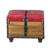 DANADESK Retro Wooden Storage Ottoman Footstool, Industrial Style Storage Bench Shoes Change Stool Small Upholstered seat Bed end Stool-red S view 1