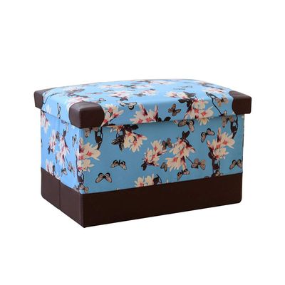 DANADESK Foldable Rectangular Storage Ottoman Footstool, Leather Shoes Bench Storage Bench Chest with Memory Foam seat Footrest Stool -Blue S