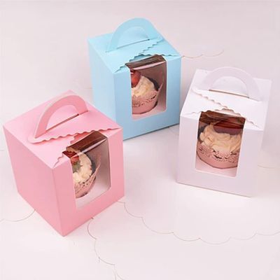 SEIWEI 10Pcs Individual Cake Boxes Containers,Large Cupcake Boxes with Windows and Handle, Insert