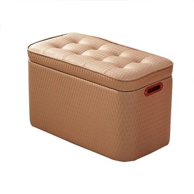 DANADESK Storage Ottoman Shoe Bench with 2 Handles, Faux Leather Upholstered Padded with Removable lid Footrest Stool Coffee Table-Light Brown Square a