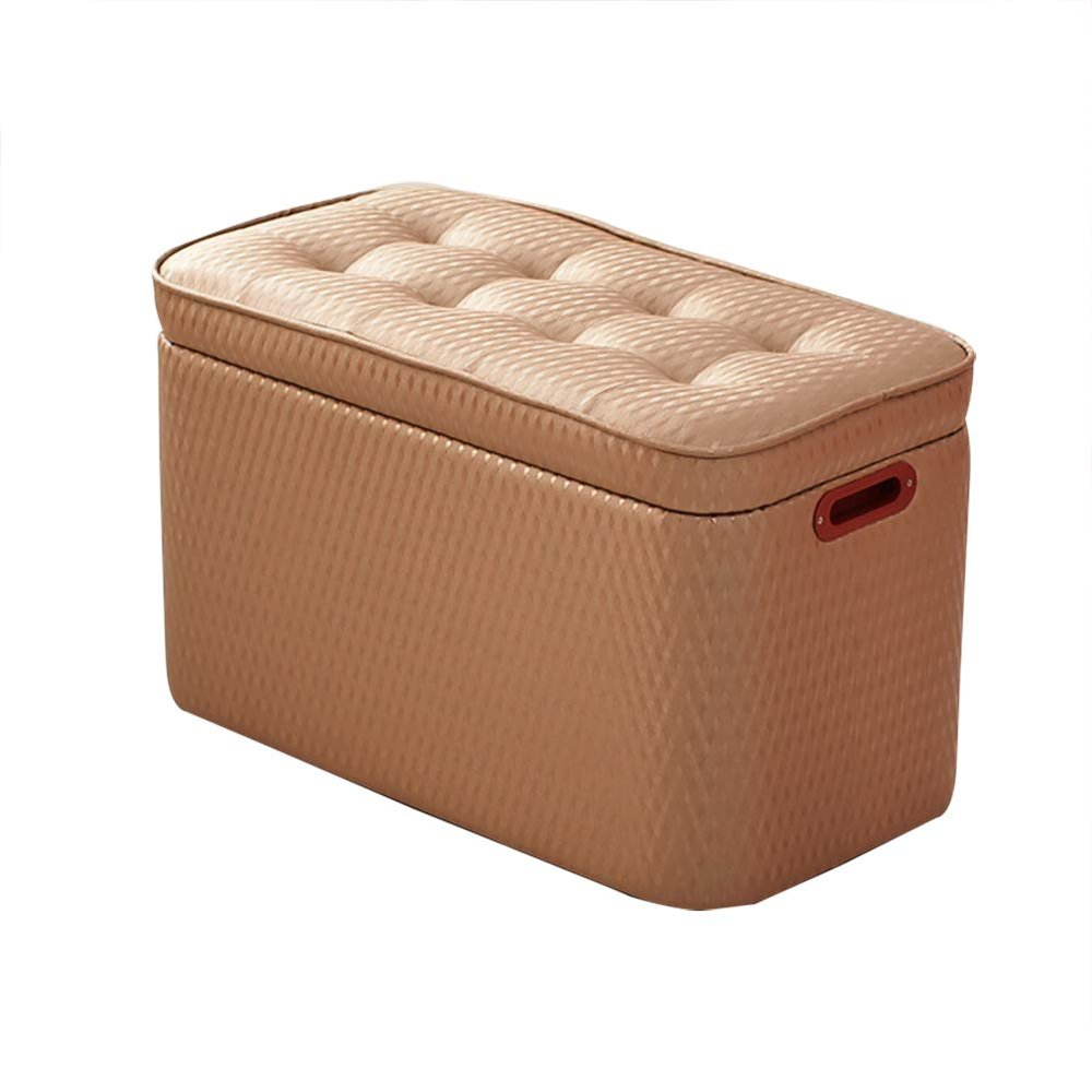 DANADESK Storage Ottoman Shoe Bench with 2 Handles, Faux Leather Upholstered Padded with Removable lid Footrest Stool Coffee Table-Light Brown Square a