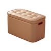 DANADESK Storage Ottoman Shoe Bench with 2 Handles, Faux Leather Upholstered Padded with Removable lid Footrest Stool Coffee Table-Light Brown Square a view 1