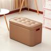 DANADESK Storage Ottoman Shoe Bench with 2 Handles, Faux Leather Upholstered Padded with Removable lid Footrest Stool Coffee Table-Light Brown Square a view 2