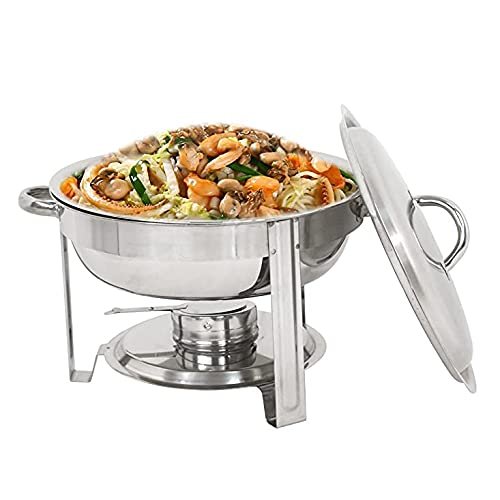 Stainless Steel Chafing Dish Buffet Set, 5 Quart Round Buffet Warmer Chafer Set with Fuel Holder for Buffet Weddings Parties Banquets Catering Events,1