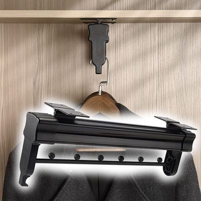 LKP Wardrobe Clothing Rail, Black Sliding Hanger Rod for Clothes, Multi Functioning, 18inch Pull Out Closet Rod Organizer Rack