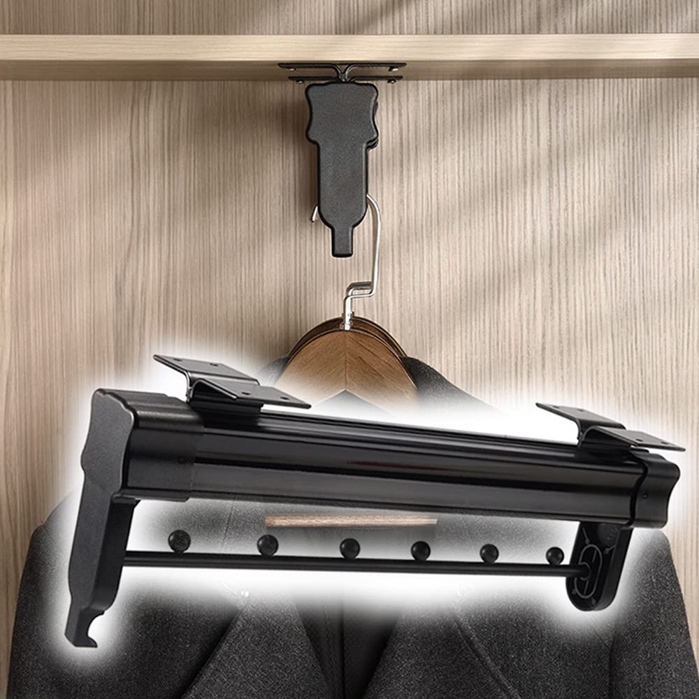 LKP Wardrobe Clothing Rail, Black Sliding Hanger Rod for Clothes, Multi Functioning, 18inch Pull Out Closet Rod Organizer Rack