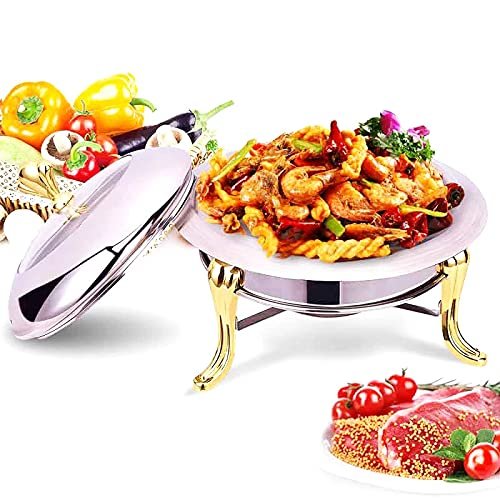 Chafer Round Chafing Dish Stainless Steel Thicken Durable Frame with Lid and Fuel Holder for Catering Buffet Warmer Tray Kitchen Party Dining,Gold,22cm