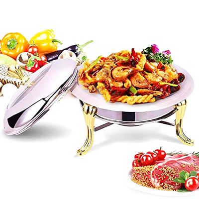 Chafer Round Chafing Dish Stainless Steel Thicken Durable Frame with Lid and Fuel Holder for Catering Buffet Warmer Tray Kitchen Party Dining,Gold,24cm