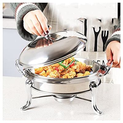Chafer Round Chafing Dish Stainless Steel Thicken Durable Frame with Lid and Fuel Holder for Catering Buffet Warmer Tray Kitchen Party Dining,Silver,18cm