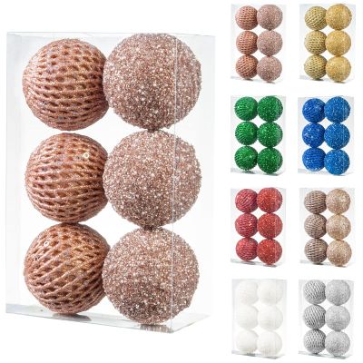 6pcs 3.94" Christmas Ball Ornaments Glitter Shatterproof Christmas Tree Ornaments Sequin Xmas Hanging Balls Decorations for Wedding Party Holiday(Rose Gold, 6pc-10cm)