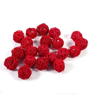 5 Colors 20pcs Rattan Balls, Wickers Rattan Balls with Rattan Material Decorative for Vase Filler, House Ornament(Red)