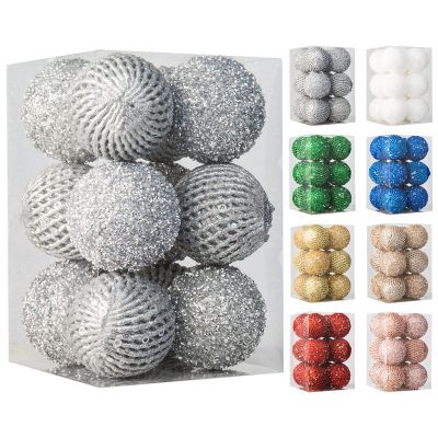 3.15" Christmas Ball Ornaments Glitter Shatterproof Christmas Tree Ornaments Sequin Xmas Hanging Balls Decorations for Wedding Party Holiday(Silver, 12pc-8cm)