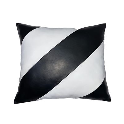 Aaron Craft Lambskin Leather Cushion Pillow Cover. (White & Black, 18x18(2))