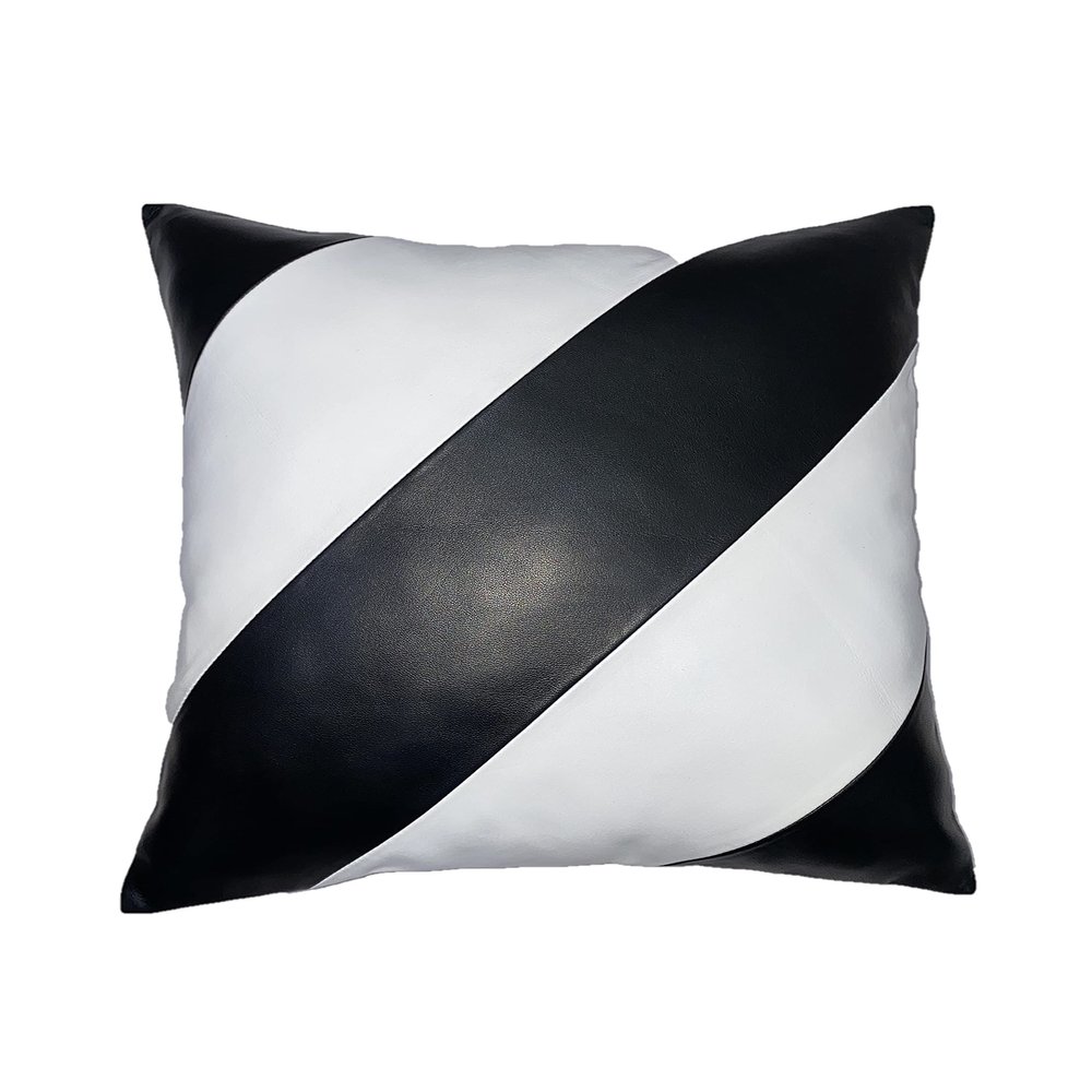 Aaron Craft Lambskin Leather Cushion Pillow Cover. (White & Black, 18x18(2))