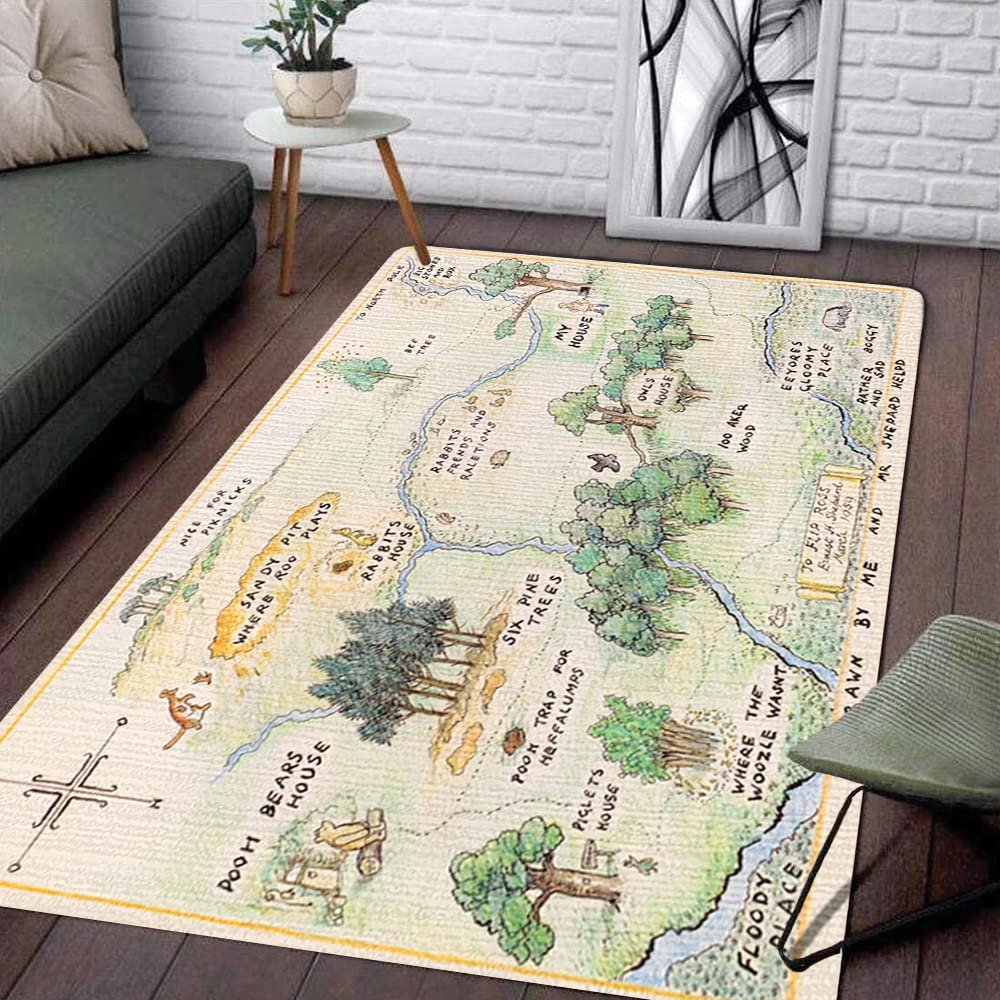 100 Acre Wood Map The Jungle Rug Carpet Area Rugs Shag Rug Modern Fluffy Living Room Outdoor for Boys Girls Kids Room Home Decor (4' x 6' (Rectangular))