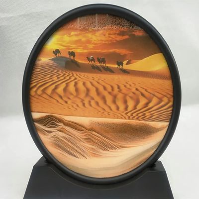 XIW Flowing Sand Painting, Round Glass 3D Desert Landscape Flowing Sand Picture for Home Ornament Gift Hourglass Art for Valentine's Day