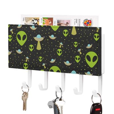 Aliens and Flying Saucers Wall Mounted Mail Shelf Key Hook Key Holder Organizer for Home Decorative