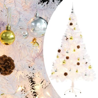 Artificial Holiday Christmas Pine Tree for Home, Office, Party Decoration,Artificial Christmas Tree with Baubles and 150 LEDs White 59.1"(Priority Delivery)