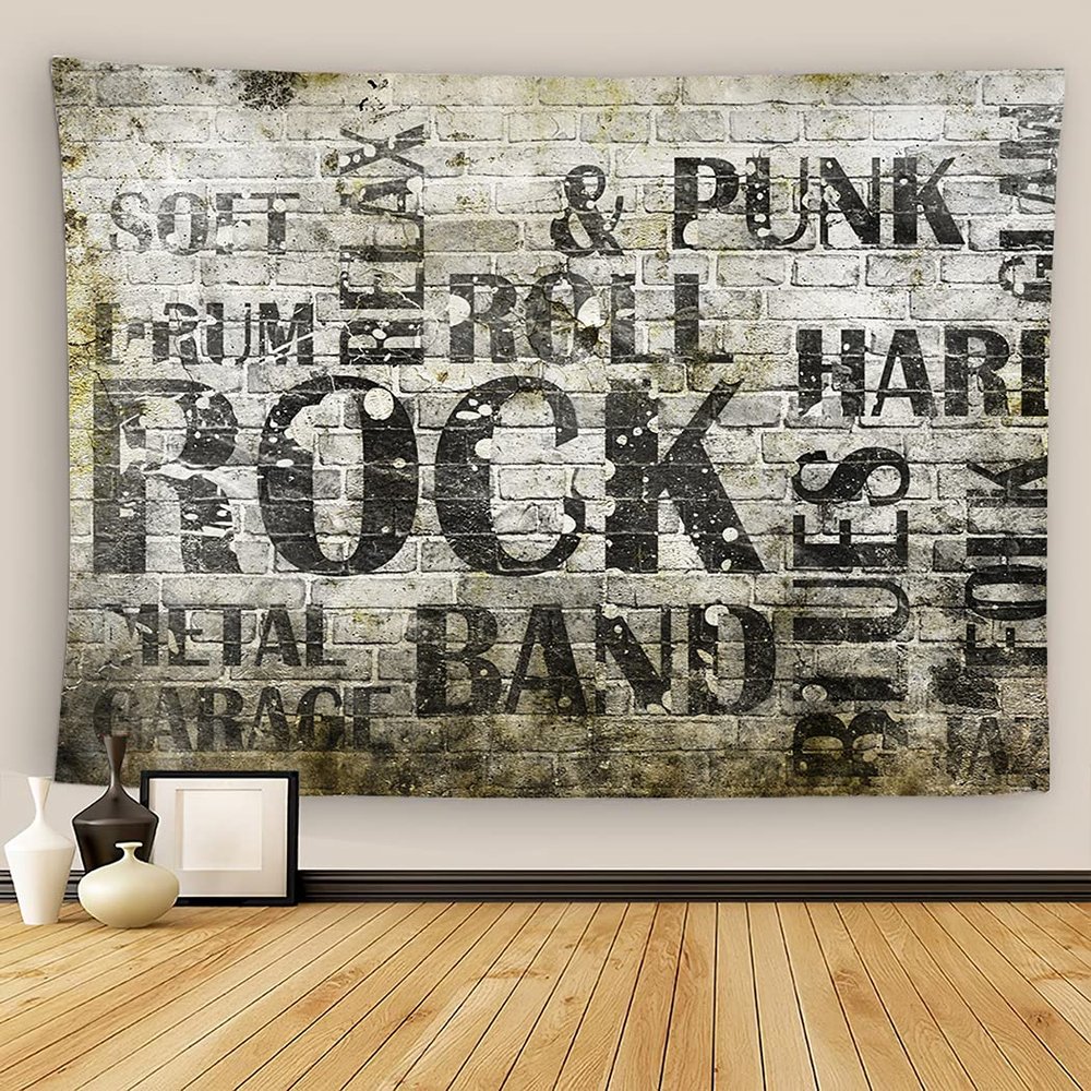 12 Fcabby Rock Music Wall Tapestry, 60x80 Inch, Black, Musical Notes, Unframed, Vertical, Bedroom, Living Room, Office