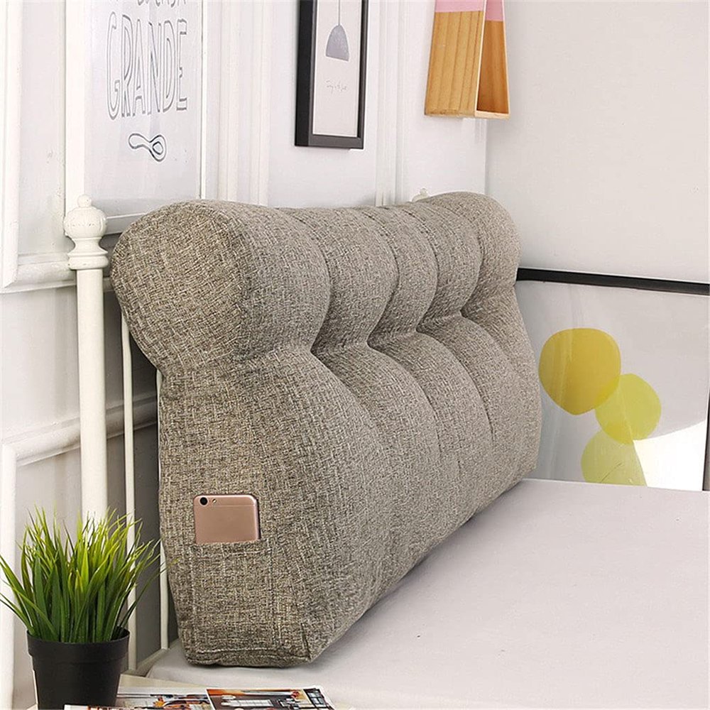 Double Bed Triangular Reading Pillow, Soft Curve Wedge Support Pillow Tatami Mat Headboard Cushion Removable Washing Cover Lumbar Pad Sofa,Coffee,24"/60cm