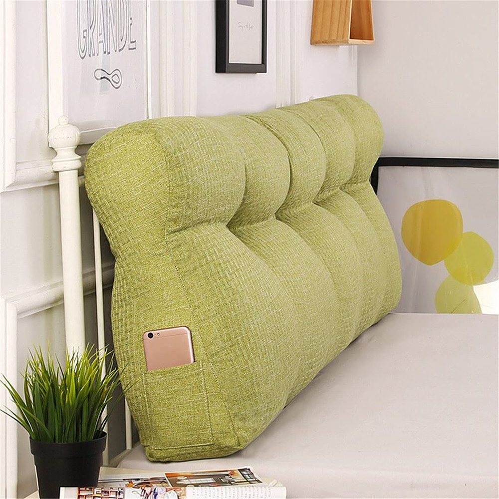 Double Bed Triangular Reading Pillow, Soft Curve Wedge Support Pillow Tatami Mat Headboard Cushion Removable Washing Cover Lumbar Pad Sofa,Green,24"/60cm