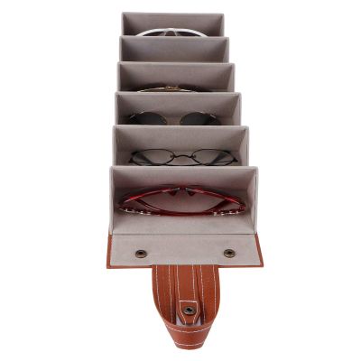 Zerodis Sunglasses Organizer, Foldable Wall-Mount Travel Case with 6 Slots Portable Eyeglasses Storage Holder PU for Women Men