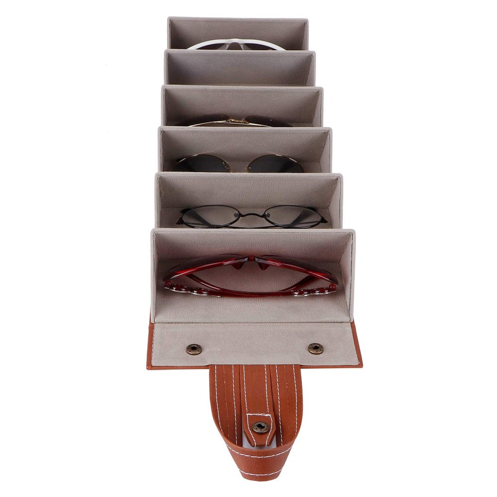Zerodis Sunglasses Organizer, Foldable Wall-Mount Travel Case with 6 Slots Portable Eyeglasses Storage Holder PU for Women Men