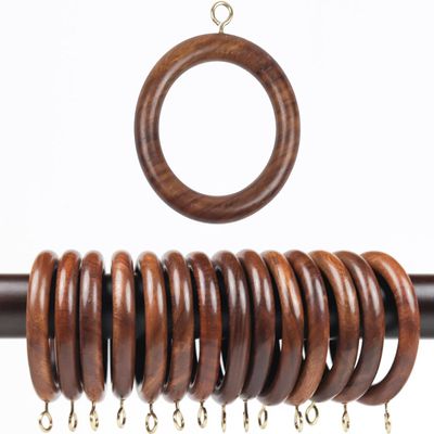 25 Pcs Wooden Curtain Rings for 1.25-1.5 Inch Rod Pole  Handcrafted Rosewood Drapery Rings with Hooks  Smooth Sliding Curtain Pole Rings for Windows & Doors - (25 Pcs, Inner Dia : 2.5)