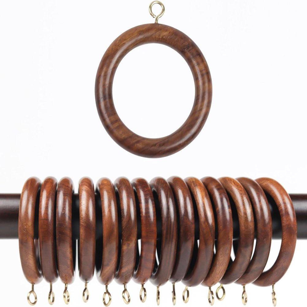 25 Pcs Wooden Curtain Rings for 1.25-1.5 Inch Rod Pole  Handcrafted Rosewood Drapery Rings with Hooks  Smooth Sliding Curtain Pole Rings for Windows & Doors - (25 Pcs, Inner Dia : 2.5)