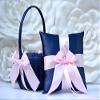 Flower Girl Basket and Ring Bearer Pillow Set Navy Blush Wedding Basket, Navy Blue Basket, Navy Ring Pillow Blush, Flower Girl Gift (1 Pillow + 1 Basket) view 1