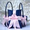 Flower Girl Basket and Ring Bearer Pillow Set Navy Blush Wedding Basket, Navy Blue Basket, Navy Ring Pillow Blush, Flower Girl Gift (1 Pillow + 1 Basket) view 2
