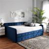 Baxton Studio Jona Navy Blue Velvet Upholstered Queen Size Daybed with Trundle view 2