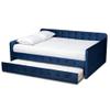 Baxton Studio Jona Navy Blue Velvet Upholstered Queen Size Daybed with Trundle view 4