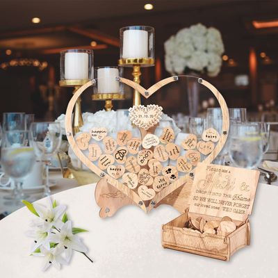 5665 Guest Book Alternative, Drop Top Frame Guest Sign Book Wedding Gift for Wedding, Birthday, Anniversary with Wooden Hearts (Flower)