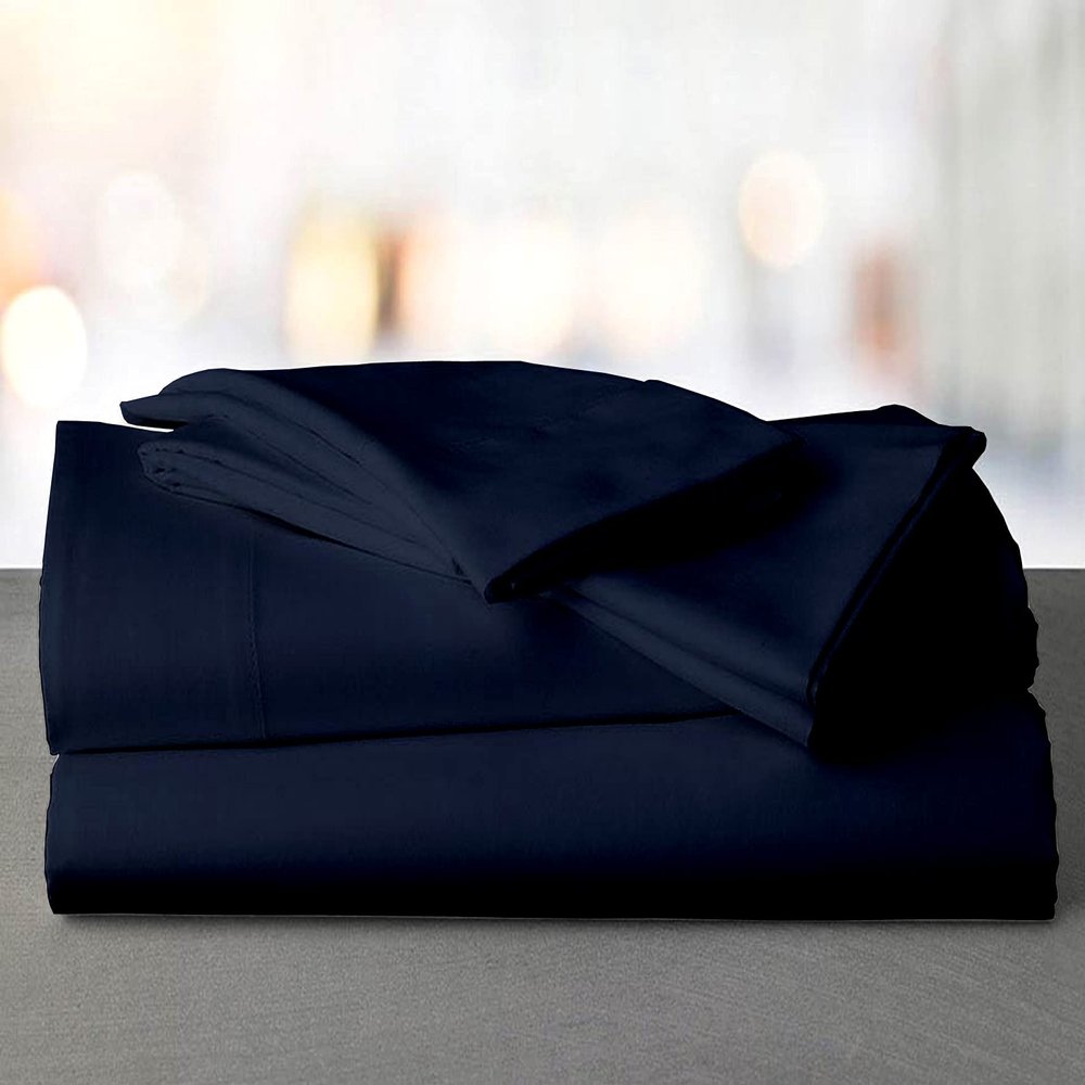 Mr Pandaa 100% American Supima Cotton 1000 Thread Count Sheet Set, Ultra Crisp, Sateen Weave Hotel Collection, 15" Deep Pockets - King-Navy Blue