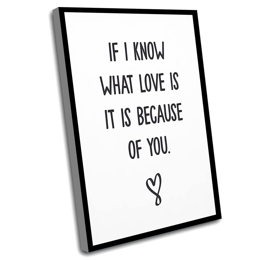 Canvas Quotes Wall Decor Bedroom,Little Girl Room Decor,Golf Office Decor,If I Know What Love is It is Because of You,Art Modern,I Love You,Typography,Inspirational Quote,16x24 Inch Framed Wall Art
