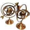 2 Piece Brown Antique Brass Armillary Sphere Nautical Maritime Astrolabe Engraved Globe view 1