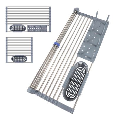 Bbiubiu Expandable Roll Up Dish Drying Rack12-23'',Retractable Dish Drying Rack Over The Sink,Foldable Stainless Steel Dish Drainer for Kitchen,Dishes,Cups,Fruits,Vegetables,Spoons,Forks