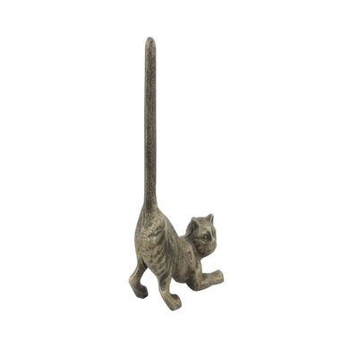 Handcrafted Nautical Decor Rustic Gold Cast Iron Cat Paper Towel Holder 10"