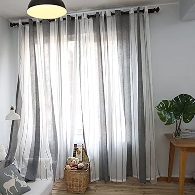 GYROHOME Sheer Voile Curtains with White and Grey Cloth,Modern and Simple,Grommet top,2 Panels,Curtains Semi Sheer Drapes, Light Filtering Curtains for Living Room,66x90inch
