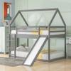 RUNNA Twin Over Twin Floor Bunk Bed, House Shaped Bunk Beds with Slide and Roofs, Wood Twin Size House Bunk Bed for Toddlers/Kids/Teens, Girls, Boys (Gray) view 1