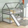 RUNNA Twin Over Twin Floor Bunk Bed, House Shaped Bunk Beds with Slide and Roofs, Wood Twin Size House Bunk Bed for Toddlers/Kids/Teens, Girls, Boys (Gray) view 4