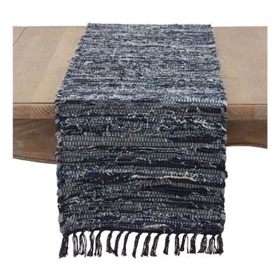 Occasion Gallery Navy Blue 100% Cotton Denim Chindi Kitchen Dining Table Runner, 13" X 120"