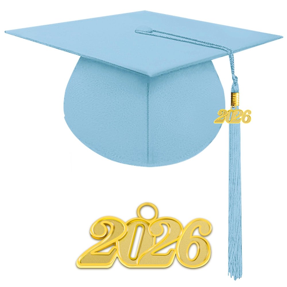 Herrenbek Matte Adult Graduation Cap with 2026 Tassel Unisex Adjustable Graduation Cap Sky Blue