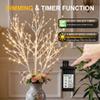 LIGHTSHARE Lighted 41IN Artificial Twig Birch Tree Branch with 300 Fairy LED Lights Plug in with Timer for Spring Thanksgiving Christmas Decoration Indoor Outdoor Sticks, White view 3