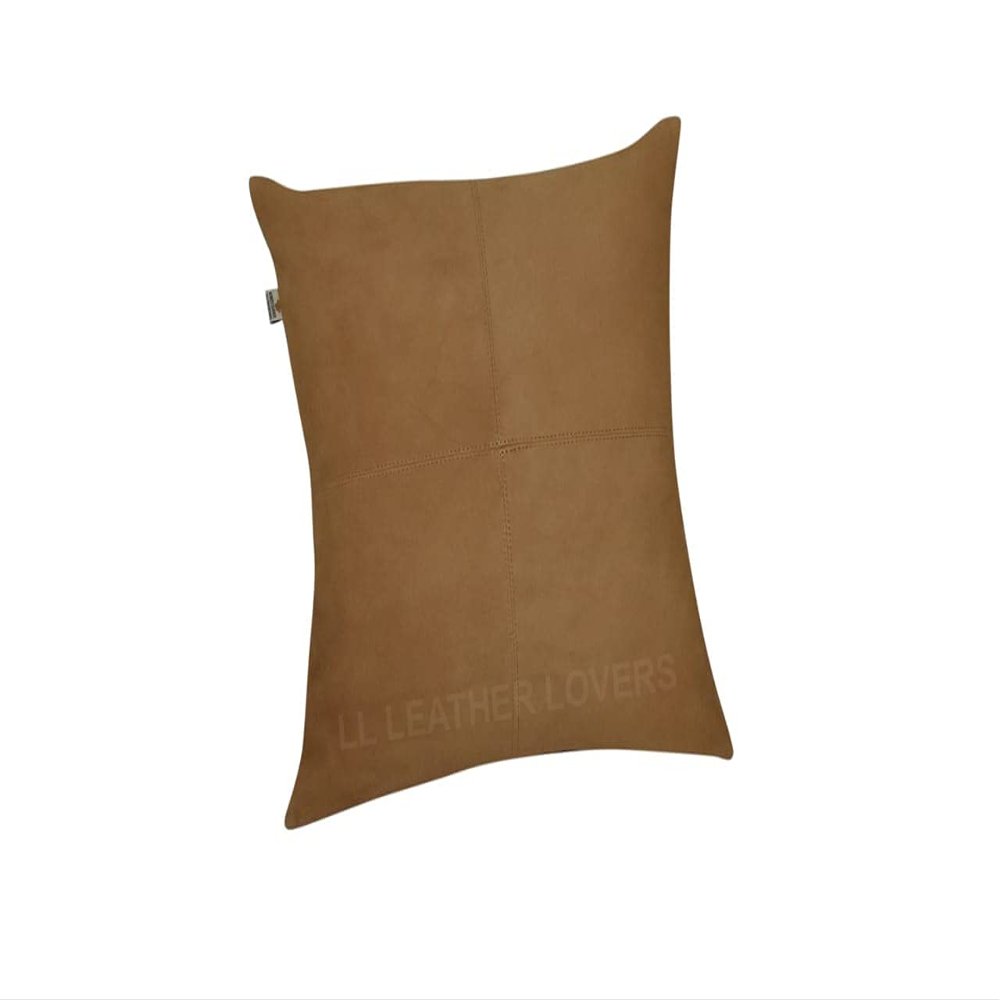LL LEATHER LOVERS Lambskin Suede Leather Pillow Cover - Sofa Cushion Case - Decorative Throw Covers for Living Room & Bedroom, 22x22 Inches - Camel Pack of 2