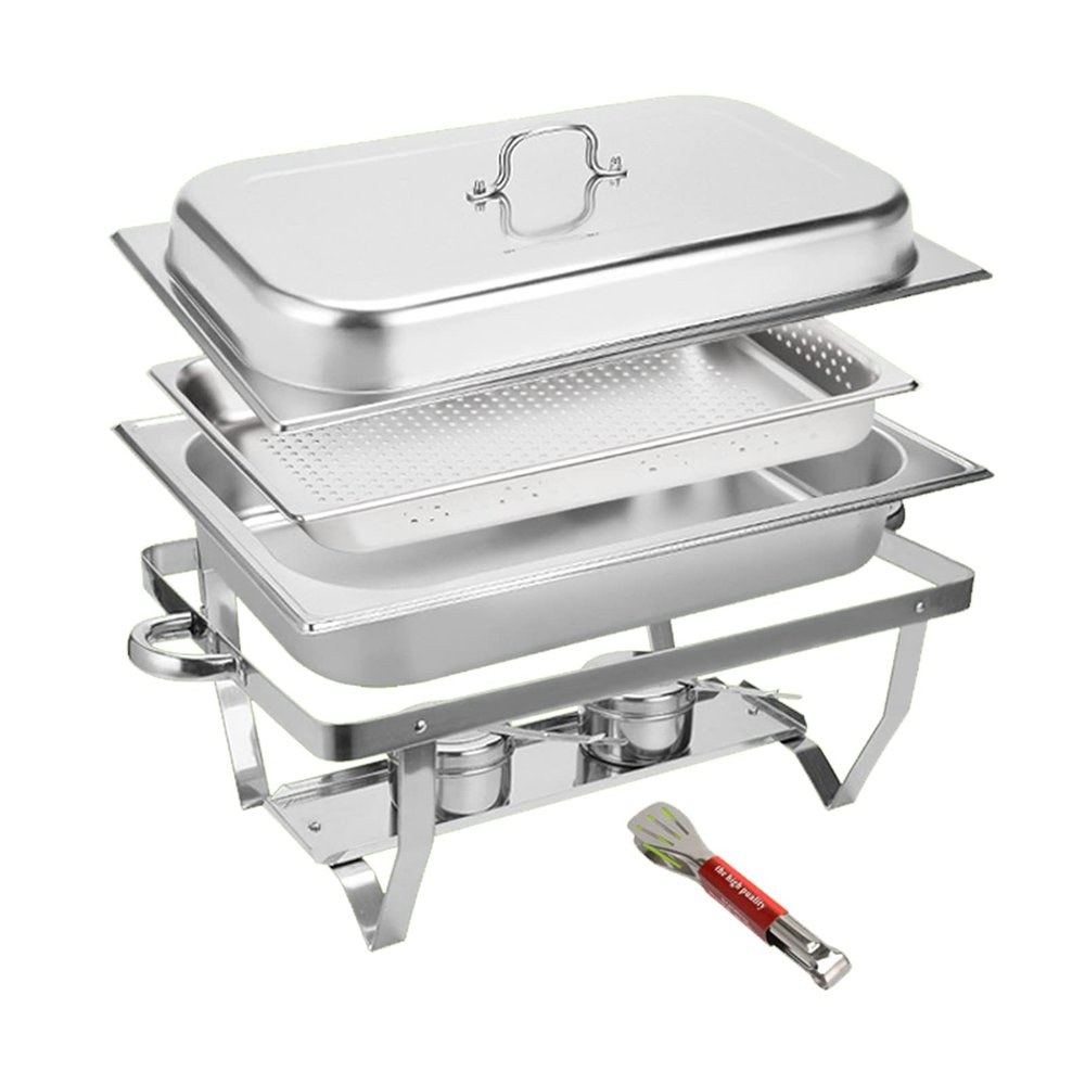 AIZYR Stainless Steel Chafing Dish Buffet Set - Chafers and Buffet Warmer Sets with Folding Frame for Wedding, Banquet, Catering Events,B