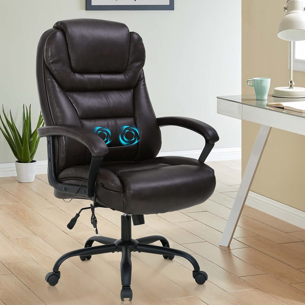 Better Choicet Office Chair, Big and Tall Chair 500 lbs Wide Seat Desk Computer with Lumbar Support Armrest, PU Leather Massage Rolling Swivel Task Brown, 21''Dx24.8''Wx51.6''H