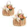 2Pcs Wicker Rattan Flower Basket,Willow Handwoven Basket Wedding Flower Girl Baskets with Handle and Ribbon Bow for Storage view 1
