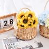 2Pcs Wicker Rattan Flower Basket,Willow Handwoven Basket Wedding Flower Girl Baskets with Handle and Ribbon Bow for Storage view 2
